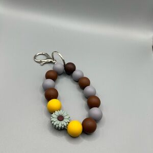 Beaded Keychain with Flower Charm - Handmade K0249C